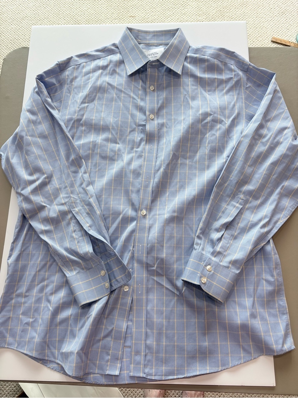 Charles Tyrwhitt Light Blue Dress Shirt with Cream Windowpane